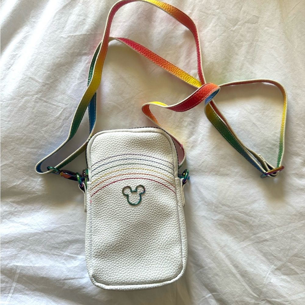 Disney Mickey Mouse White Crossbody Bag with Rainbow Strap